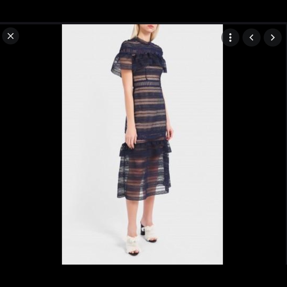 Self-Portrait Navy and Black Lace Midi Dress - Picture 2 of 6